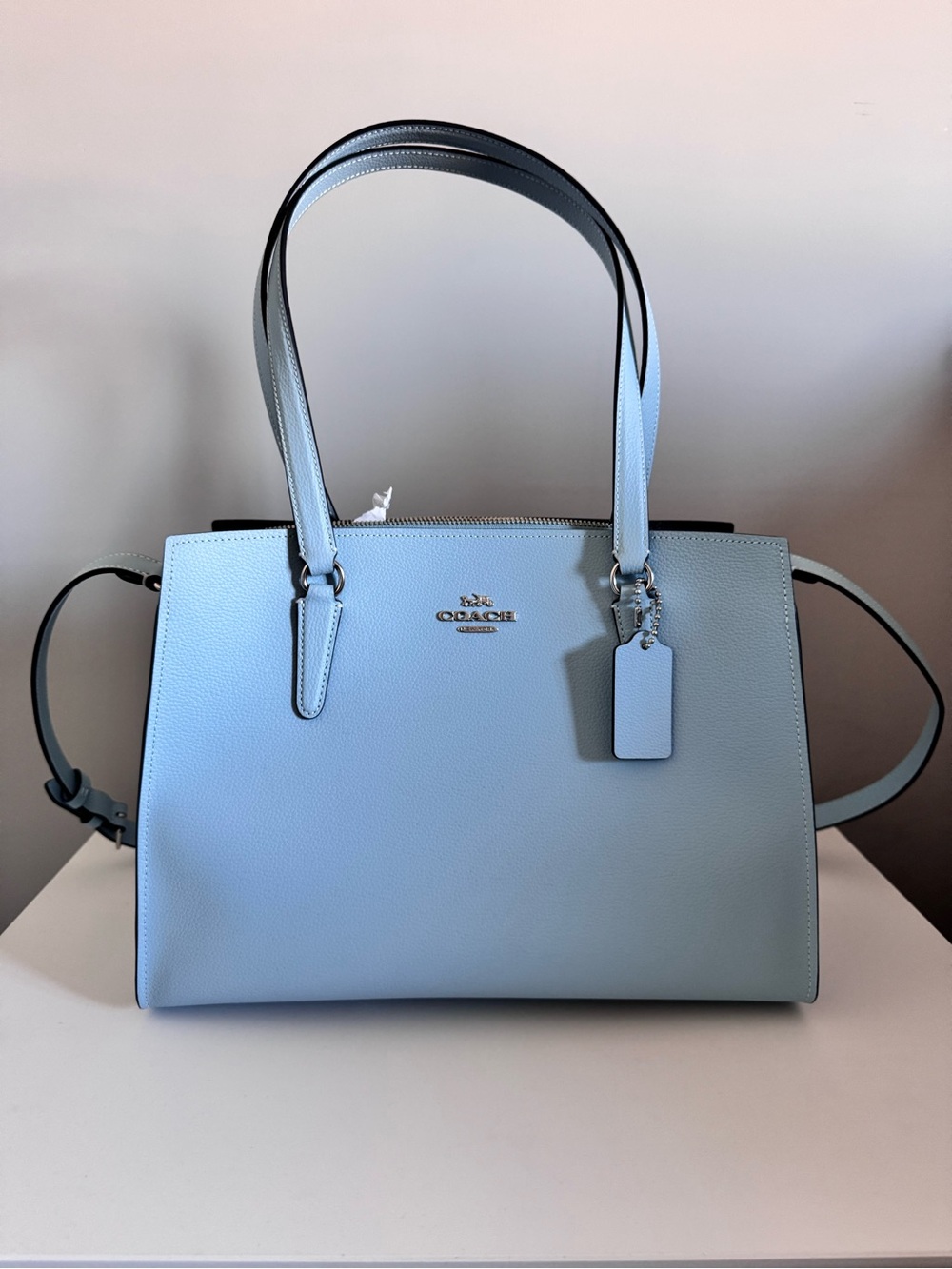 Coach Pale Blue Leather Shoulder Tote